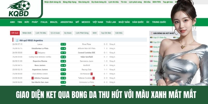 Giao diện ket qua bong da thu hút với màu xanh mát mắt 